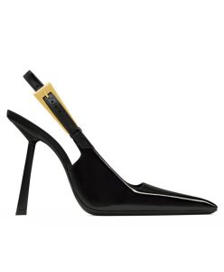 Saint Laurent Womens Lee Slingback Pumps In Patent Leather Black-1