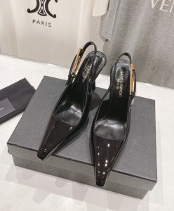 Saint Laurent Womens Lee Slingback Pumps In Patent Leather Black-2