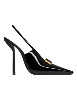 Saint Laurent Womens Madame Slingback Pumps In Patent Leather Black-1