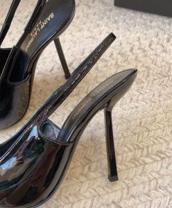 Saint Laurent Womens Madame Slingback Pumps In Patent Leather Black-8