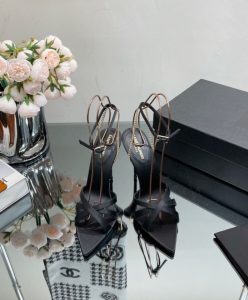 Saint Laurent Womens Melody Sandals In Crepe Satin Black-2