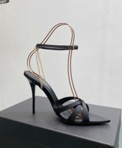 Saint Laurent Womens Melody Sandals In Crepe Satin Black-4