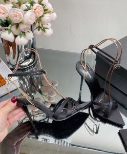 Saint Laurent Womens Melody Sandals In Crepe Satin Black-7