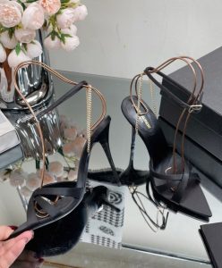 Saint Laurent Womens Melody Sandals In Crepe Satin Black-8