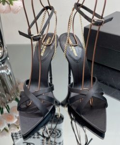 Saint Laurent Womens Melody Sandals In Crepe Satin Black-9