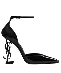 Saint Laurent Womens Opyum Dorsay Pumps In Patent Leather With Black Heel Black-1