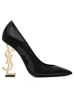 Saint Laurent Womens Opyum Pumps In Patent Leather With Gold-Tone Heel Black-1