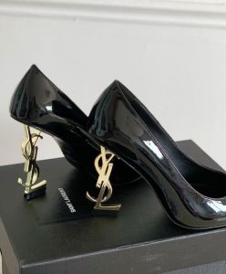 Saint Laurent Womens Opyum Pumps In Patent Leather With Gold-Tone Heel Black-10