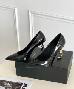 Saint Laurent Womens Opyum Pumps In Patent Leather With Gold-Tone Heel Black-3
