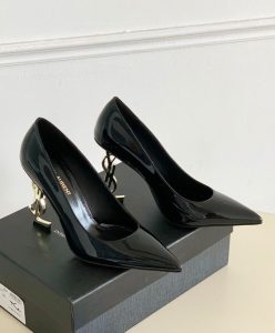 Saint Laurent Womens Opyum Pumps In Patent Leather With Gold-Tone Heel Black-5