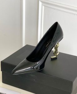 Saint Laurent Womens Opyum Pumps In Patent Leather With Gold-Tone Heel Black-6