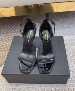 Saint Laurent Womens Opyum Sandals In Patent Leather Black-2