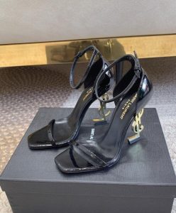 Saint Laurent Womens Opyum Sandals In Patent Leather Black-3