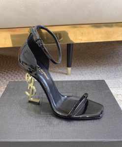 Saint Laurent Womens Opyum Sandals In Patent Leather Black-4