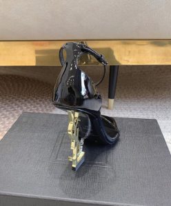 Saint Laurent Womens Opyum Sandals In Patent Leather Black-5