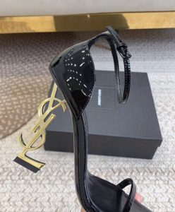 Saint Laurent Womens Opyum Sandals In Patent Leather Black-6