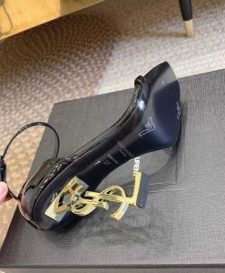 Saint Laurent Womens Opyum Sandals In Patent Leather Black-9