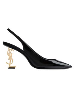 Saint Laurent Womens Opyum Slingback Pumps In Patent Leather Black-1