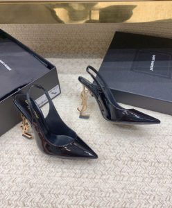 Saint Laurent Womens Opyum Slingback Pumps In Patent Leather Black-3