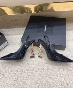 Saint Laurent Womens Opyum Slingback Pumps In Patent Leather Black-4