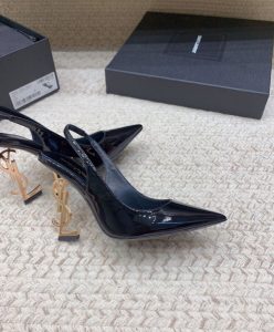 Saint Laurent Womens Opyum Slingback Pumps In Patent Leather Black-6
