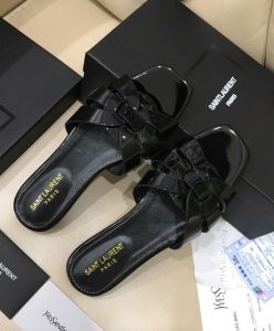 Saint Laurent Womens Tribute Mules In Patent Leather Black-6