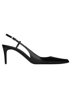 Saint Laurent Womens Vendome Slingback Pumps In Glazed Leather Black-1