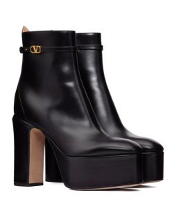 Valentino Garavani Tan-Go Platform Ankle Boot In Calfskin 120MM Black-1