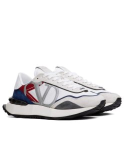 Valentino Unisex Netrunner Fabric And Suede Sneaker Cream-1