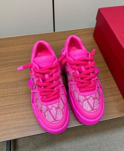 Valentino Unisex One Stud Xl Sneaker In Nappa Leather With Toile Iconographe Crystals Pink-2