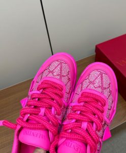 Valentino Unisex One Stud Xl Sneaker In Nappa Leather With Toile Iconographe Crystals Pink-9