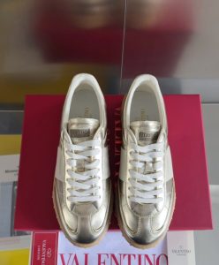 Valentino Unisex Upvillage Sneaker In Laminated Calfskin With Nappa Calfskin Leather Band Golden-2