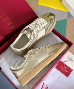 Valentino Unisex Upvillage Sneaker In Laminated Calfskin With Nappa Calfskin Leather Band Golden-6