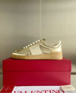 Valentino Unisex Upvillage Sneaker In Laminated Calfskin With Nappa Calfskin Leather Band Golden-7