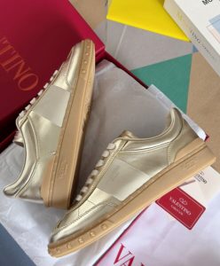 Valentino Unisex Upvillage Sneaker In Laminated Calfskin With Nappa Calfskin Leather Band Golden-8