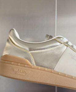 Valentino Unisex Upvillage Sneaker In Laminated Calfskin With Nappa Calfskin Leather Band Golden-9