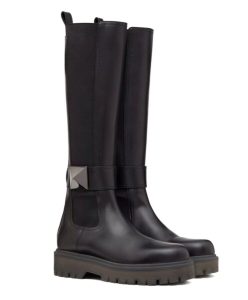 Valentino Womens One Stud Boot In Calfskin 45MM Black-1