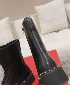 Valentino Womens Rockstud Calfskin Combat Boot With Matching Studs 50MM Black-10