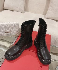 Valentino Womens Rockstud Calfskin Combat Boot With Matching Studs 50MM Black-3