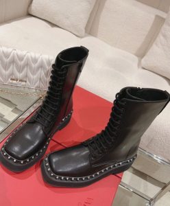 Valentino Womens Rockstud Calfskin Combat Boot With Matching Studs 50MM Black-4