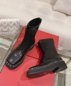 Valentino Womens Rockstud Calfskin Combat Boot With Matching Studs 50MM Black-6