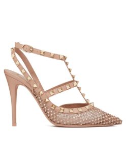 Valentino Womens Rockstud Mesh Pump With Crystals And Straps 100MM-1