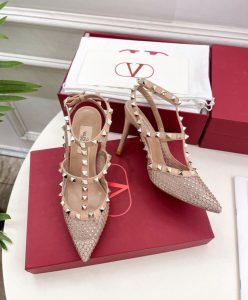 Valentino Womens Rockstud Mesh Pump With Crystals And Straps 100MM-4