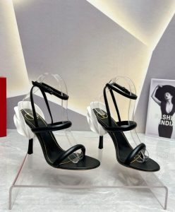 Valentino Womens Roserouche Sandal 1959 In Calfskin 100MM Black-3