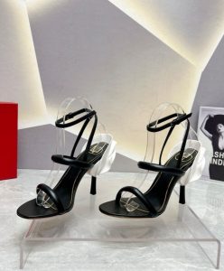 Valentino Womens Roserouche Sandal 1959 In Calfskin 100MM Black-4