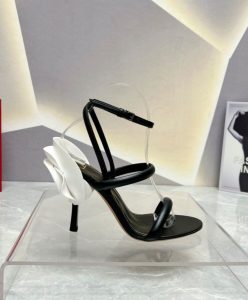 Valentino Womens Roserouche Sandal 1959 In Calfskin 100MM Black-6