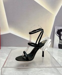 Valentino Womens Roserouche Sandal 1959 In Calfskin 100MM Black-7