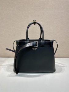 Prada Buckle Large Leather Handbag With Belt 1BA416 Black-1.jpg