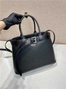 Prada Buckle Large Leather Handbag With Belt 1BA416 Black-2.jpg