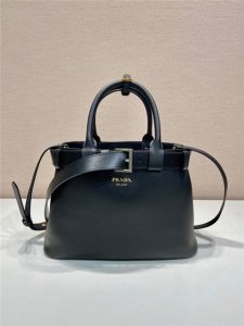 Prada Buckle Medium Leather Handbag With Belt 1BA434 Black-1.jpg